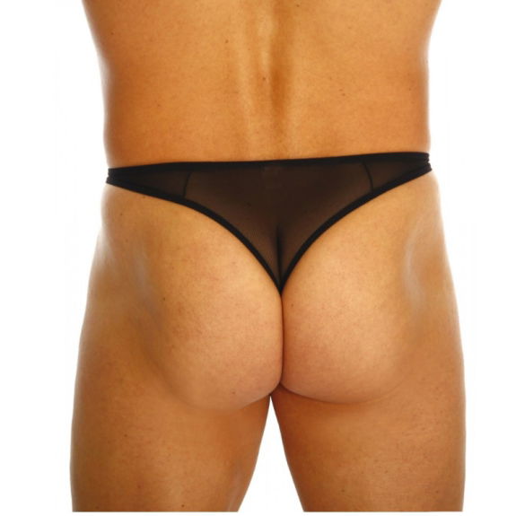 Heren string doorschijnend zwart