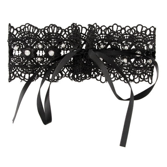 Cottelli Collection Zwarte geborduurde halsband met stee
