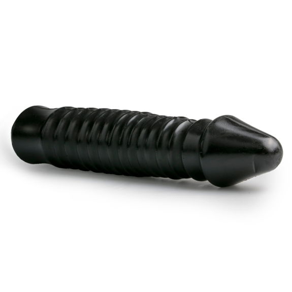 All Black Grote Dildo Met Geribbelde Schacht - Zwart