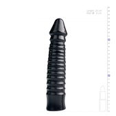 All Black Grote Dildo Met Geribbelde Schacht - Zwart