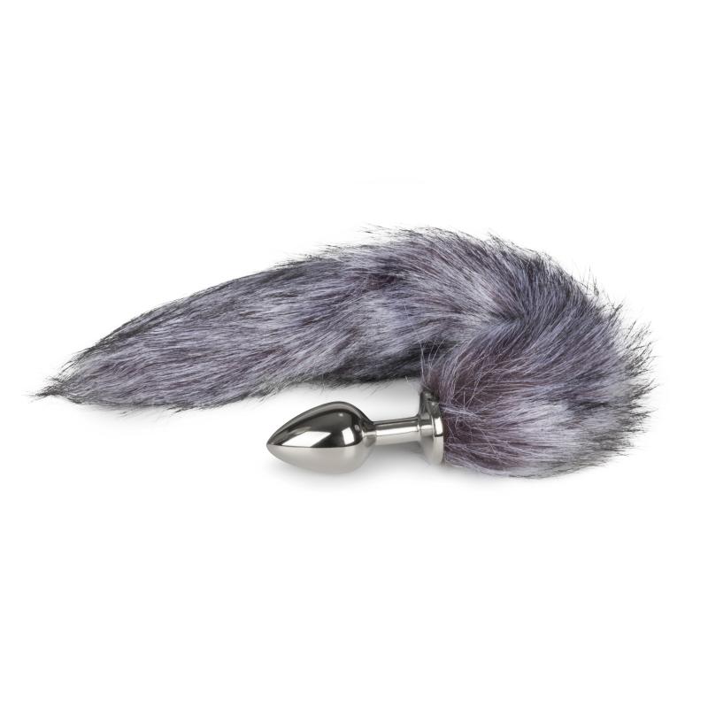 Medium zilverkleurige buttplug met vossenstaart - afbeelding 2