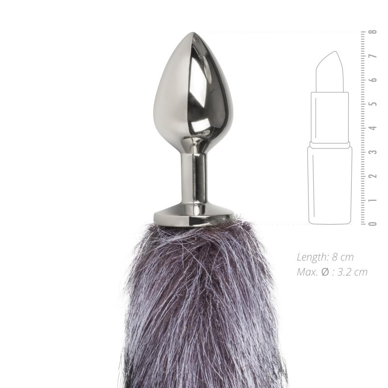 Medium zilverkleurige buttplug met vossenstaart - afbeelding 4