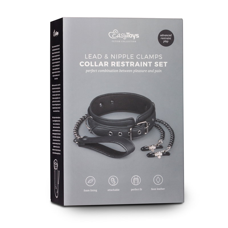 Kunstleren halsband met tepelklemmen - afbeelding 3
