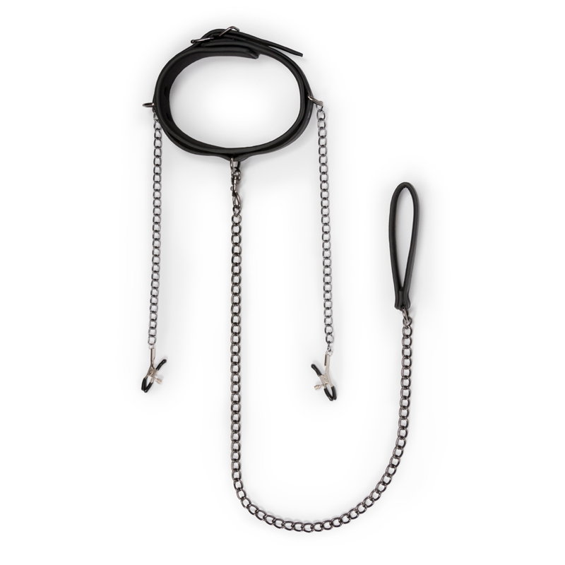 Kunstleren halsband met tepelklemmen - afbeelding 4