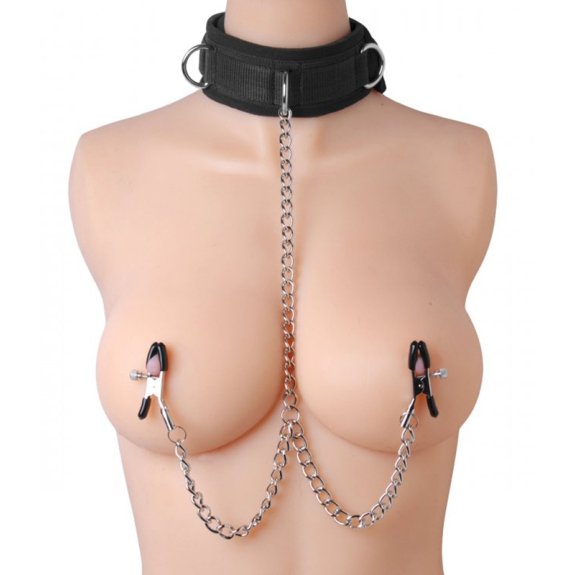 Master Series Submission Halsband Met Tepelklemmen