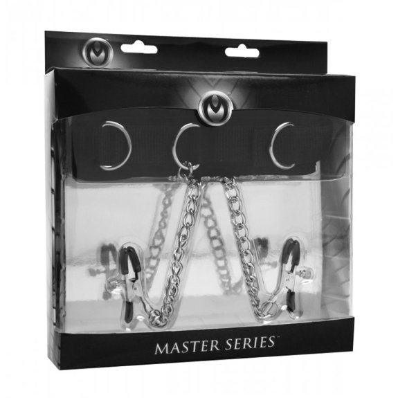 Master Series Submission Halsband Met Tepelklemmen