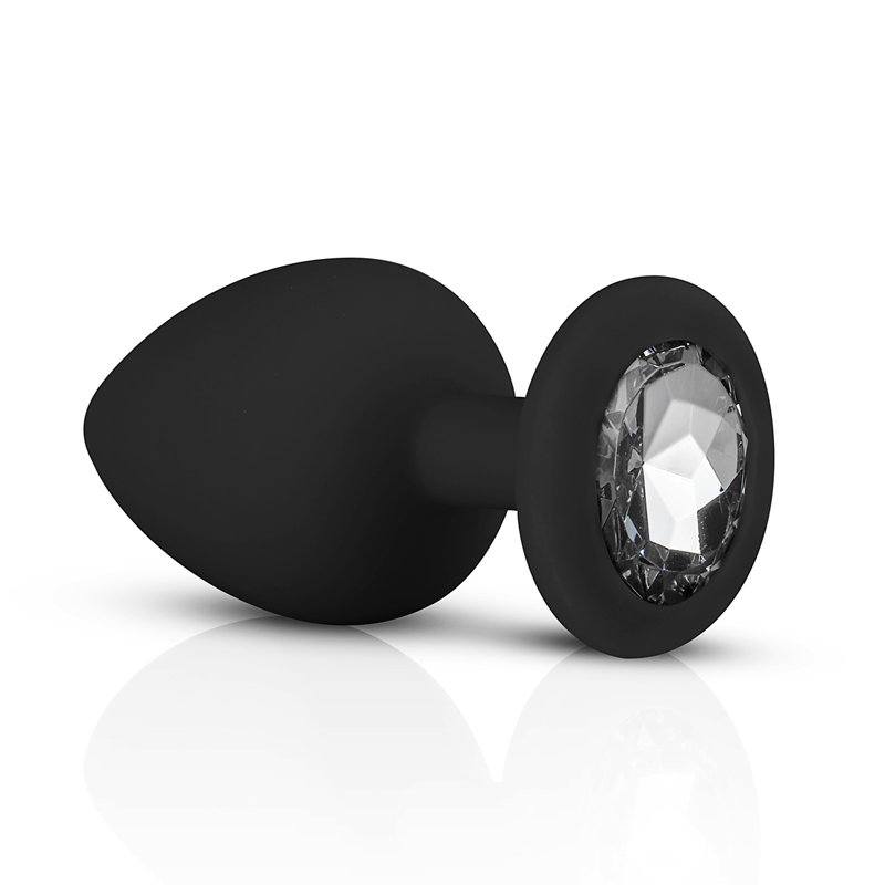 Siliconen Buttplug Met Diamant - Zwart - afbeelding 3