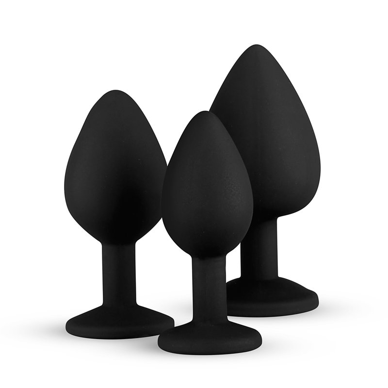 Siliconen Buttplug Met Diamant - Zwart - afbeelding 4