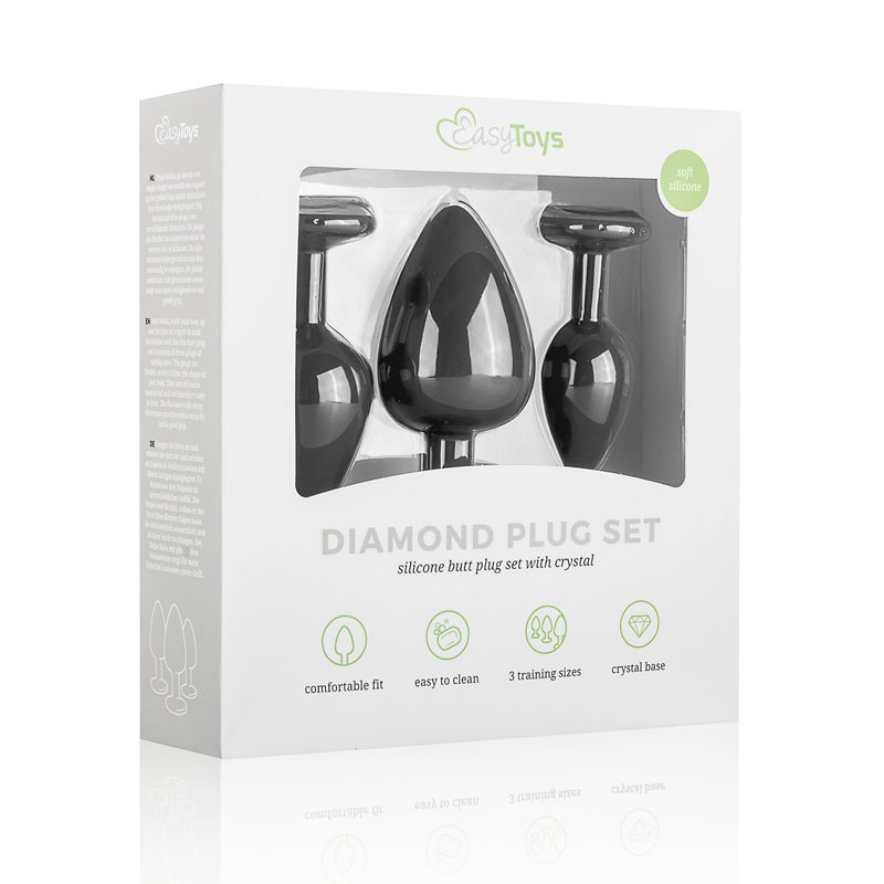 Siliconen Buttplug Met Diamant - Zwart - afbeelding 5