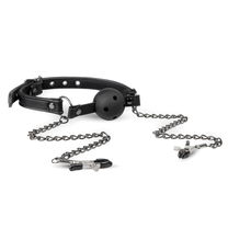 Easytoys Fetish Collection Open Ball Gag Met Tepelklemme
