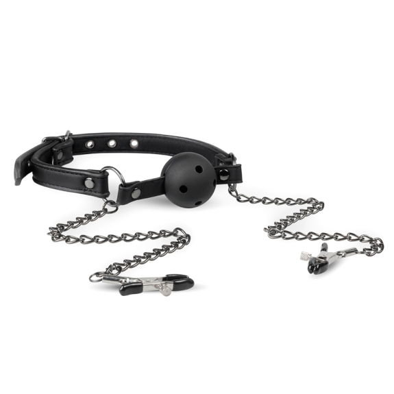 Easytoys Fetish Collection Open Ball Gag Met Tepelklemme