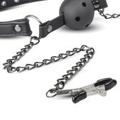 Easytoys Fetish Collection Open Ball Gag Met Tepelklemme