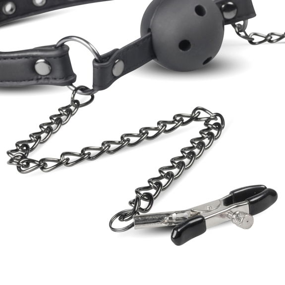 Easytoys Fetish Collection Open Ball Gag Met Tepelklemme