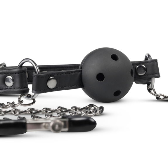 Easytoys Fetish Collection Open Ball Gag Met Tepelklemme