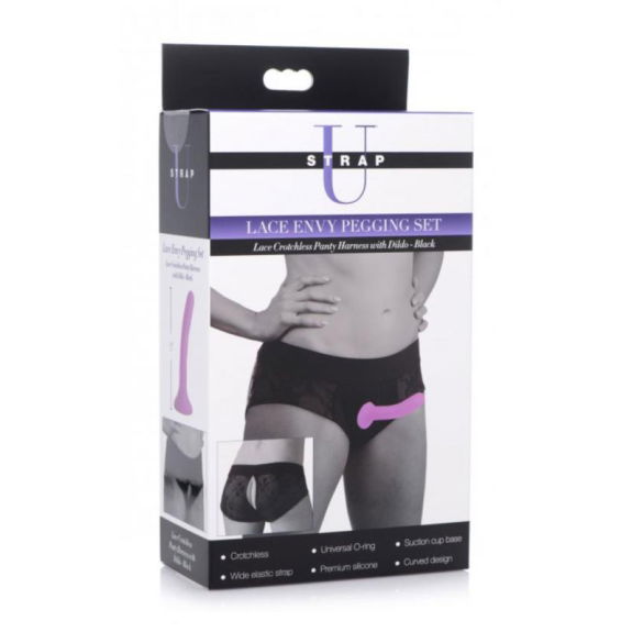Strap U Envy Kanten Strap-On Harnas Met Dildo - Zwart