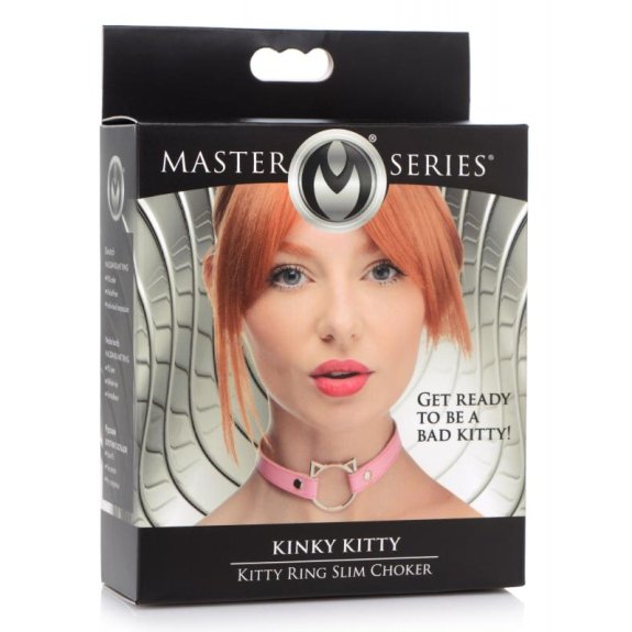Master Series Kinky Kitty Ring Slim Choker - Roze