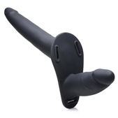 Strap U Power Pegger Dubbele Strap-On Vibrator - Zwart