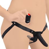 Strap U Power Pegger Dubbele Strap-On Vibrator - Zwart