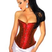 Satijnen corset met strass steentjes rood
