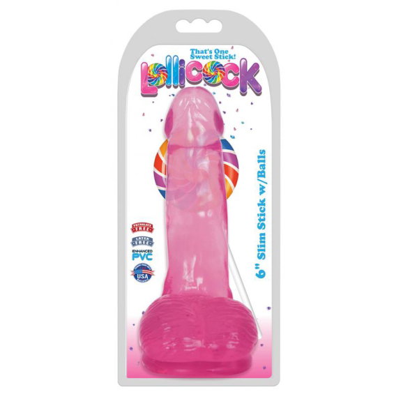 Lollicock - Dildo Slim Stick With Balls - Cherry Ice