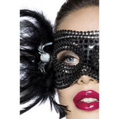 Masker met veer en pailletten