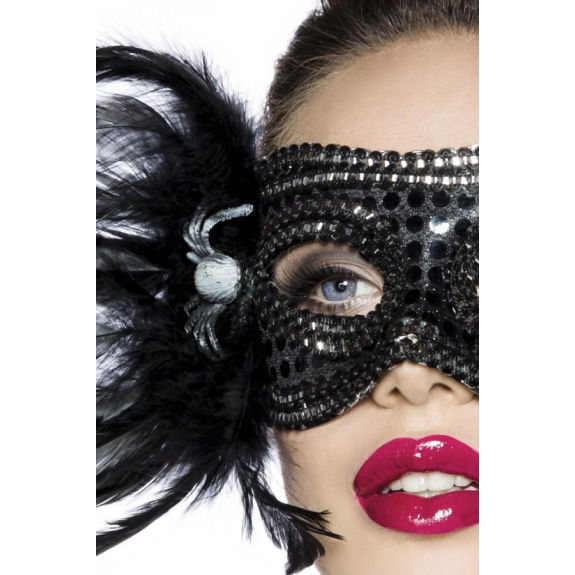 Masker met veer en pailletten