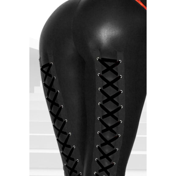 Wetlook-legging met zwarte veters