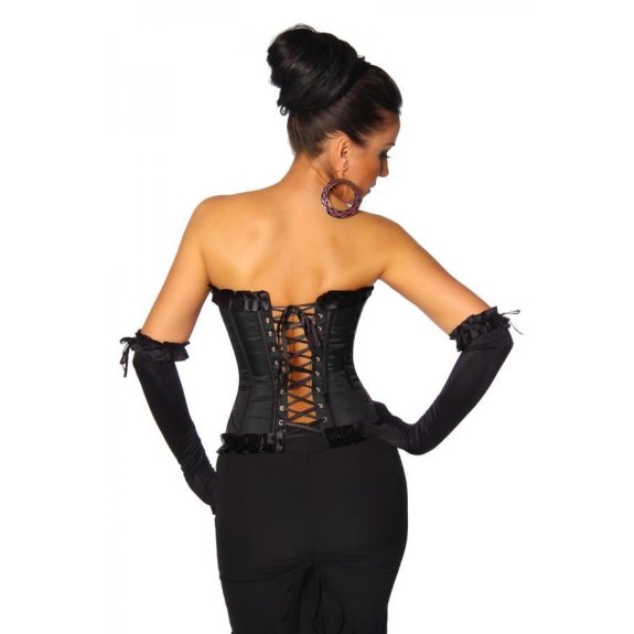 Satijnen burlesque corset strik zwart