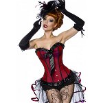 Satijnen burlesque corset strik zwart-rood
