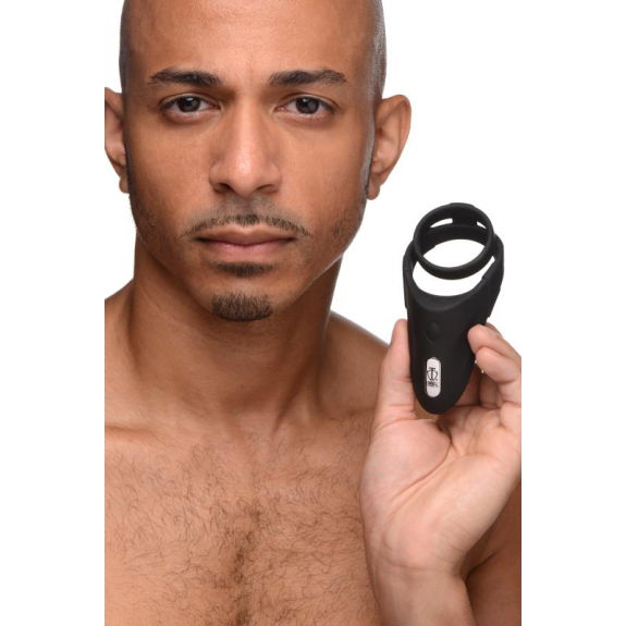 Trinity Men Vibrating Taint Stim Cock Ring - Zwart