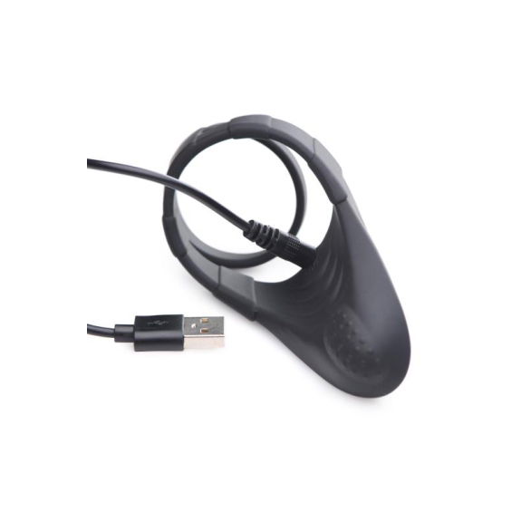 Trinity Men Vibrating Taint Stim Cock Ring - Zwart