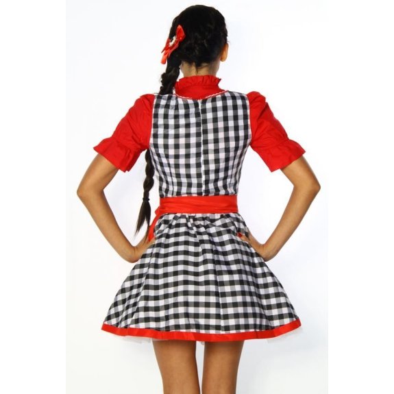 Dirndl jurk rood, zwart/wit geruit