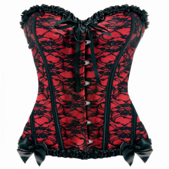 Scarlet Seduction Kanten Korset & String - Zwart/Rood