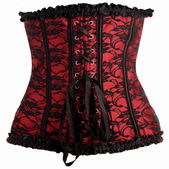 Scarlet Seduction Kanten Korset & String - Zwart/Rood