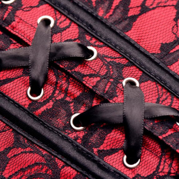 Scarlet Seduction Kanten Korset & String - Zwart/Rood