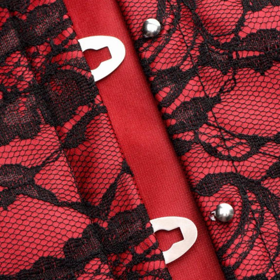 Scarlet Seduction Kanten Korset & String - Zwart/Rood
