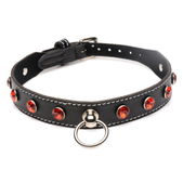 Strict Diamanten Choker Met O-Ring - Zwart/Rood