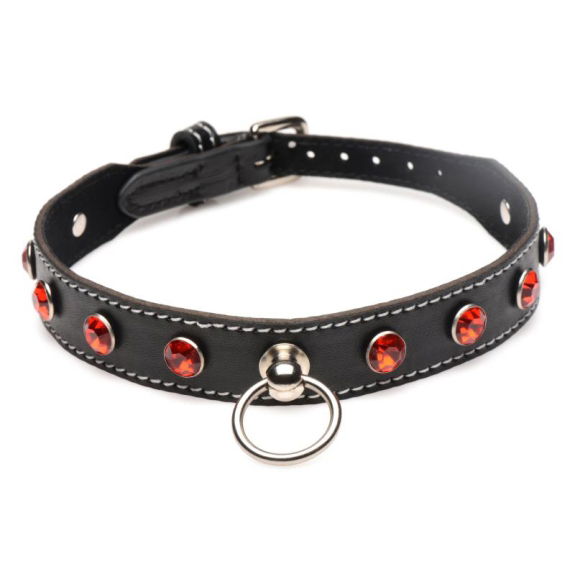 Strict Diamanten Choker Met O-Ring - Zwart/Rood