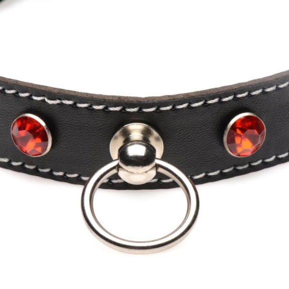 Strict Diamanten Choker Met O-Ring - Zwart/Rood