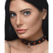 Strict Diamanten Choker Met O-Ring - Zwart/Rood