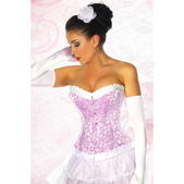 Brokaat corset wit-roze