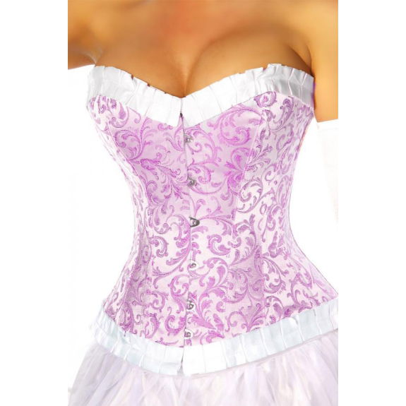 Brokaat corset wit-roze