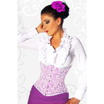 Onderbust brokaat corset wit-roze