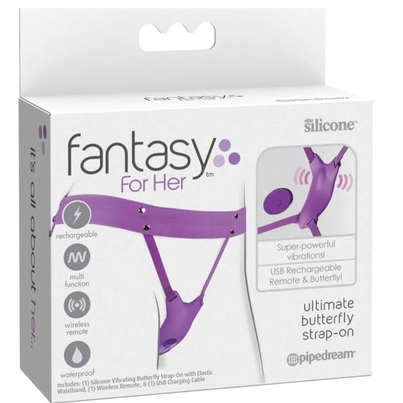 Vlinderharnas met vibratie en afstandsbediening paars