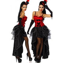 5-delig burlesque kostuum zwart-rood