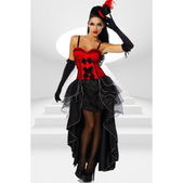 5-delig burlesque kostuum zwart-rood