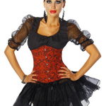 Onderbust taillecorset zwart barok print rood Onderbust taillecorset zwart barok print rood
