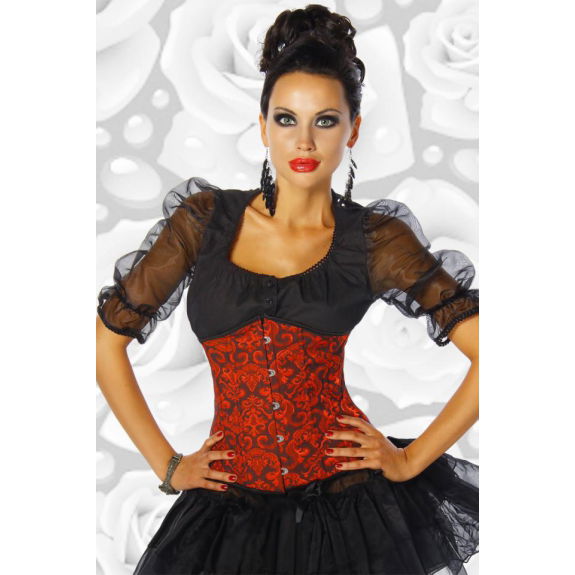 Onderbust taillecorset zwart barok print rood