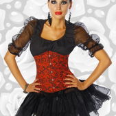 Onderbust taillecorset zwart barok print rood