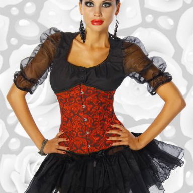 Onderbust taillecorset zwart barok print rood